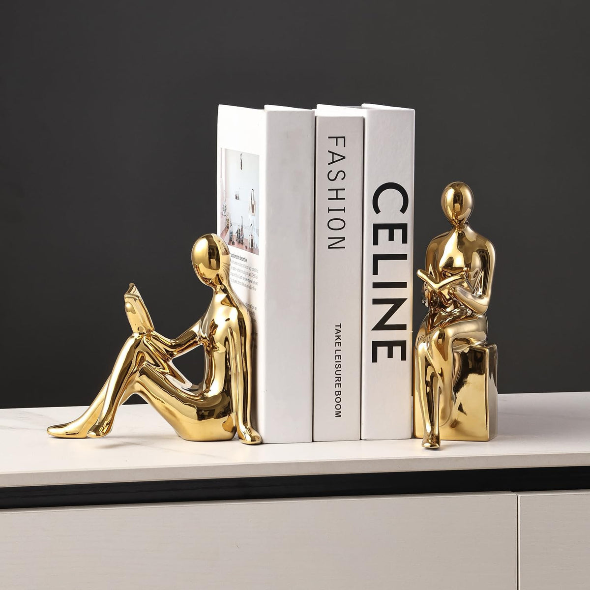 Ceramic Decorative Bookends, Book Ends for Shelves, Home Office Decor | Aesthetic Statues Book Holders Stoppers for
