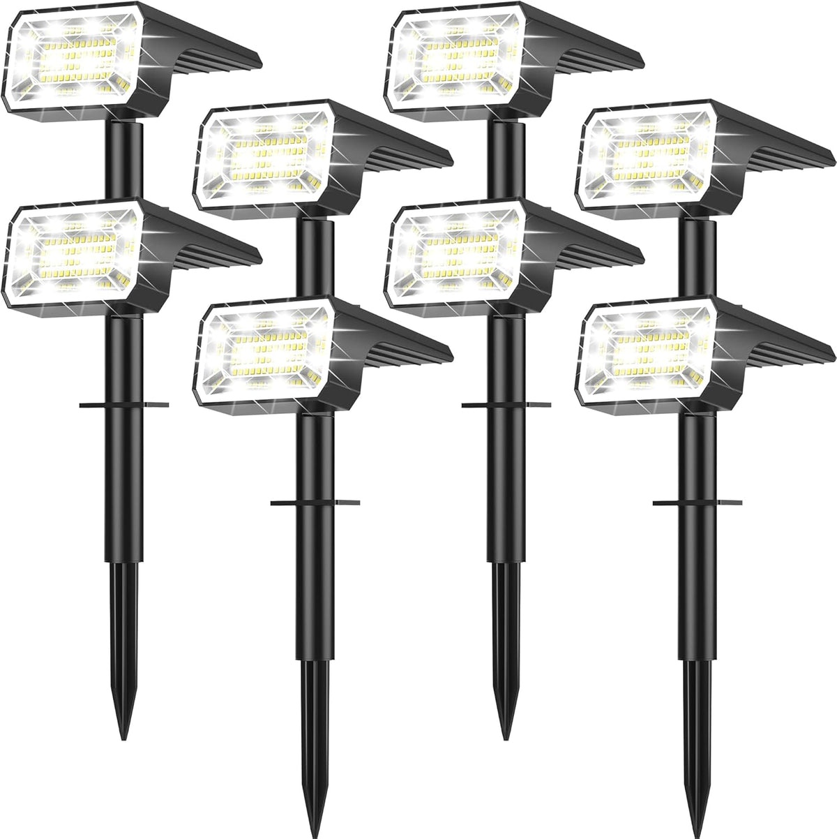800Lumens Solar Spot Lights Outdoor, 8 Pack Solar Landscape Lights, 100 LEDs, 4 Lighting Modes, IP65 Waterproof