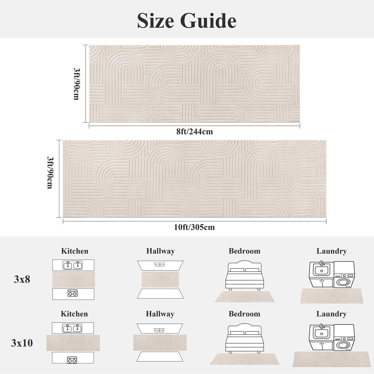 Soft Cozy Fluffy Arch High Low Pile Runner Rugs Non Slip Washable Scandinavian Minimalist Area Rug Runner