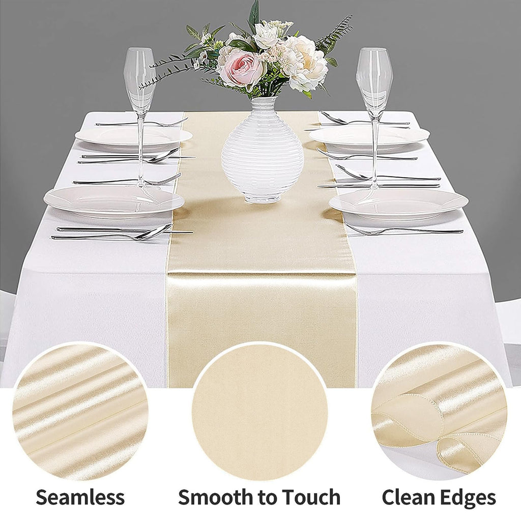 10-Pack Satin Table Runner Champagne 12 x 108 inches Long, Table Runners for Wedding, Birthday Parties, Banquets
