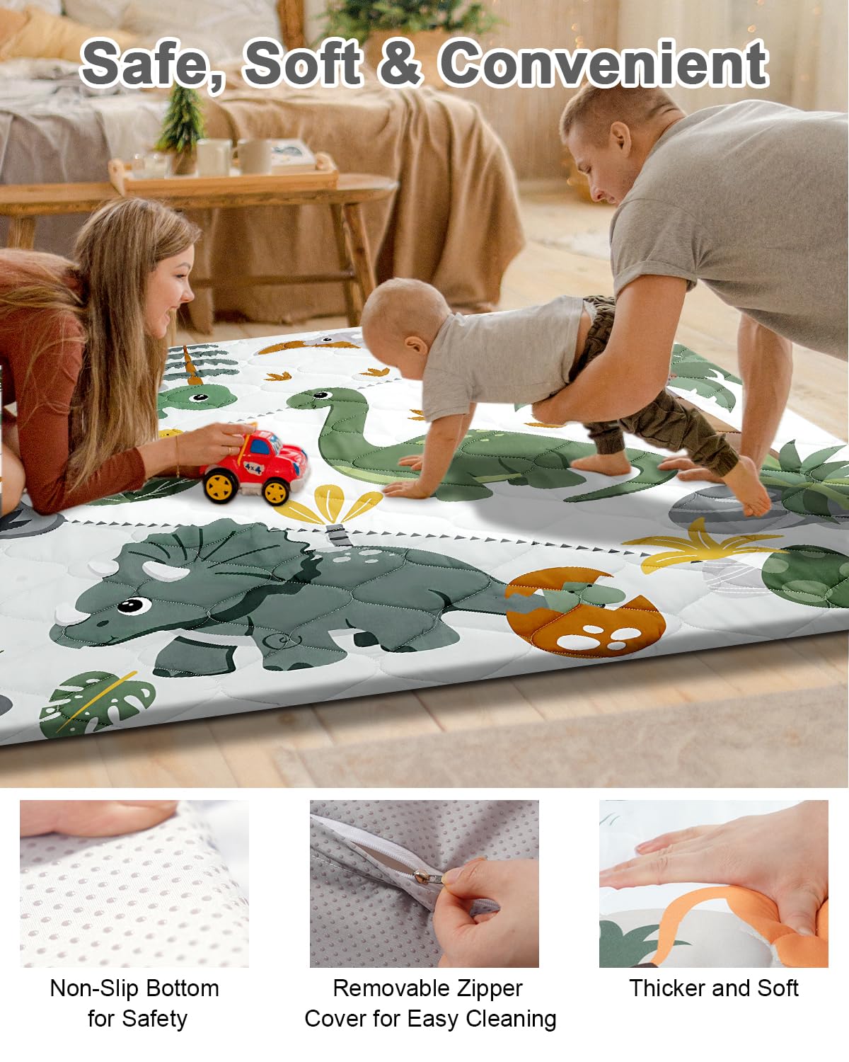 Premium Foam Baby Play Mat 50x50 - Removable & Machine Washable Cover, Extra Thick Padding Playpen Mat, Non-Slip