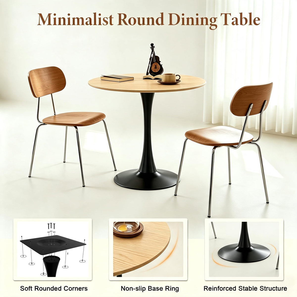 Inspired Saarinen Style 31.5" Modern Round Table, Tulip Base, Dining Coffee Table, Natural