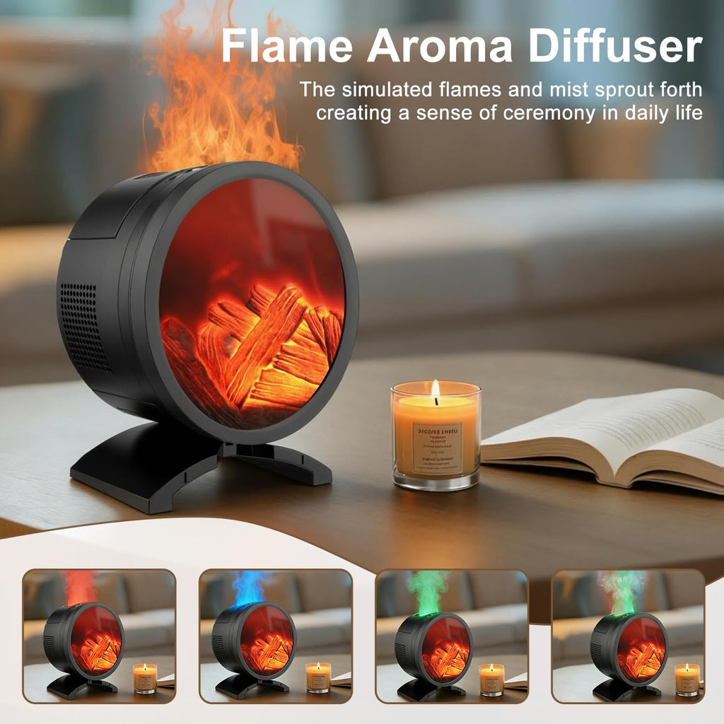 Fireplace Flame Oil Diffuser with Speaker & 260mL Fire Oil Diffuser, Essential Oil Diffuser 5 Color Fire Aroma