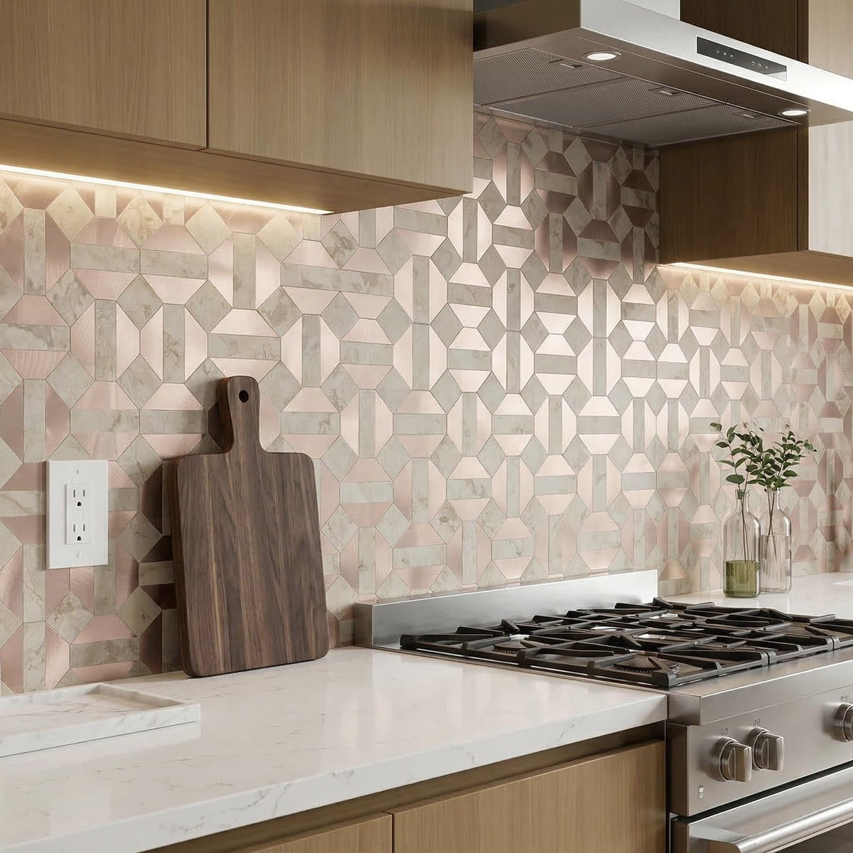10-Sheets Peel and Stick Backsplash Tiles, PVC Stone Mixed Metal Look,Heat Resistant Stick on Tiles