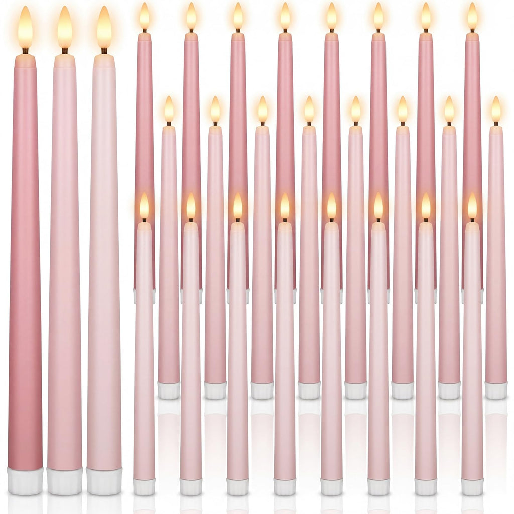 24 Packs Flameless Taper Candles Battery LED 11", Light Pink