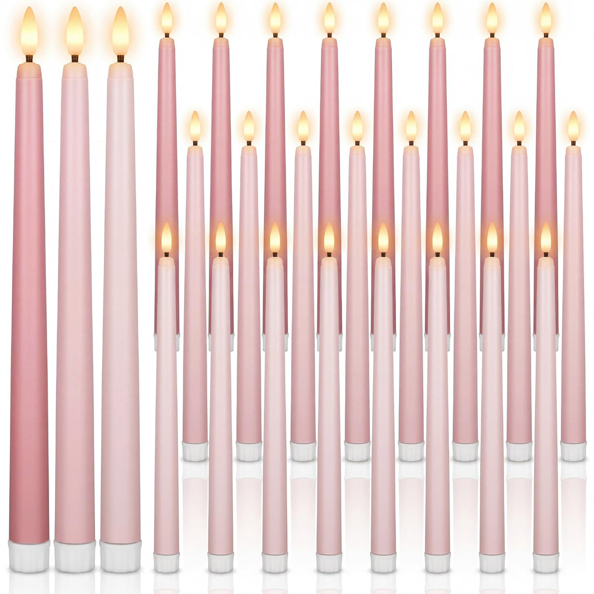 24 Packs Flameless Taper Candles Battery LED 11", Light Pink