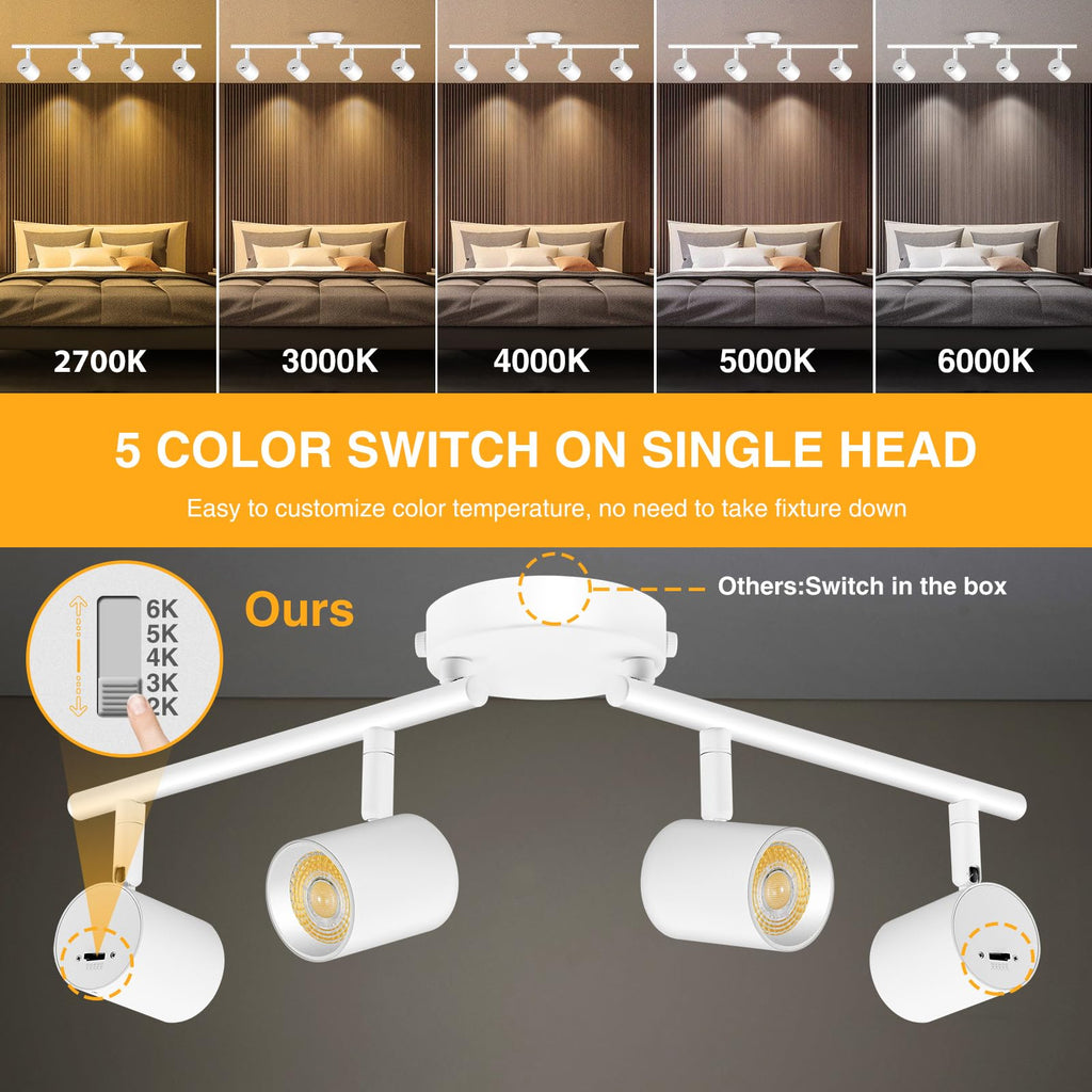 4 Light LED Track Lighting Fixtures Ceiling, White