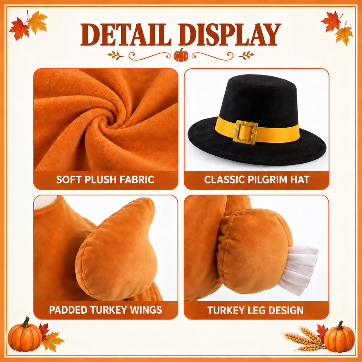 Thanksgiving Turkey Porch Goose Outfits for 23" Goose Statue