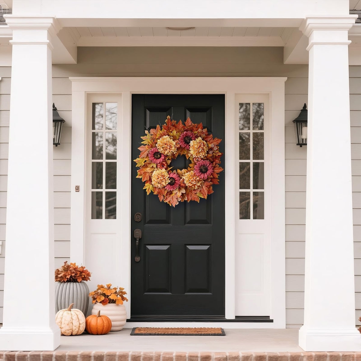28" Large Artificial Fall Wreath with Flowers for Front Door Decor (Orange)