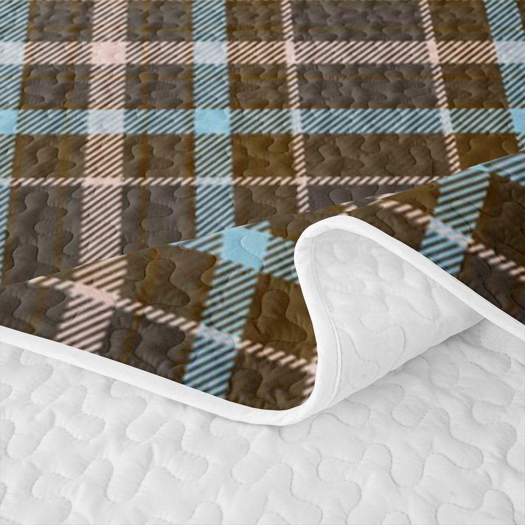 Checkered Plaid Quilt Rustic Stripes Gingham Quilt Set |Brown Blue Grid Coverlet Vintage Checkered Lodge Quilted