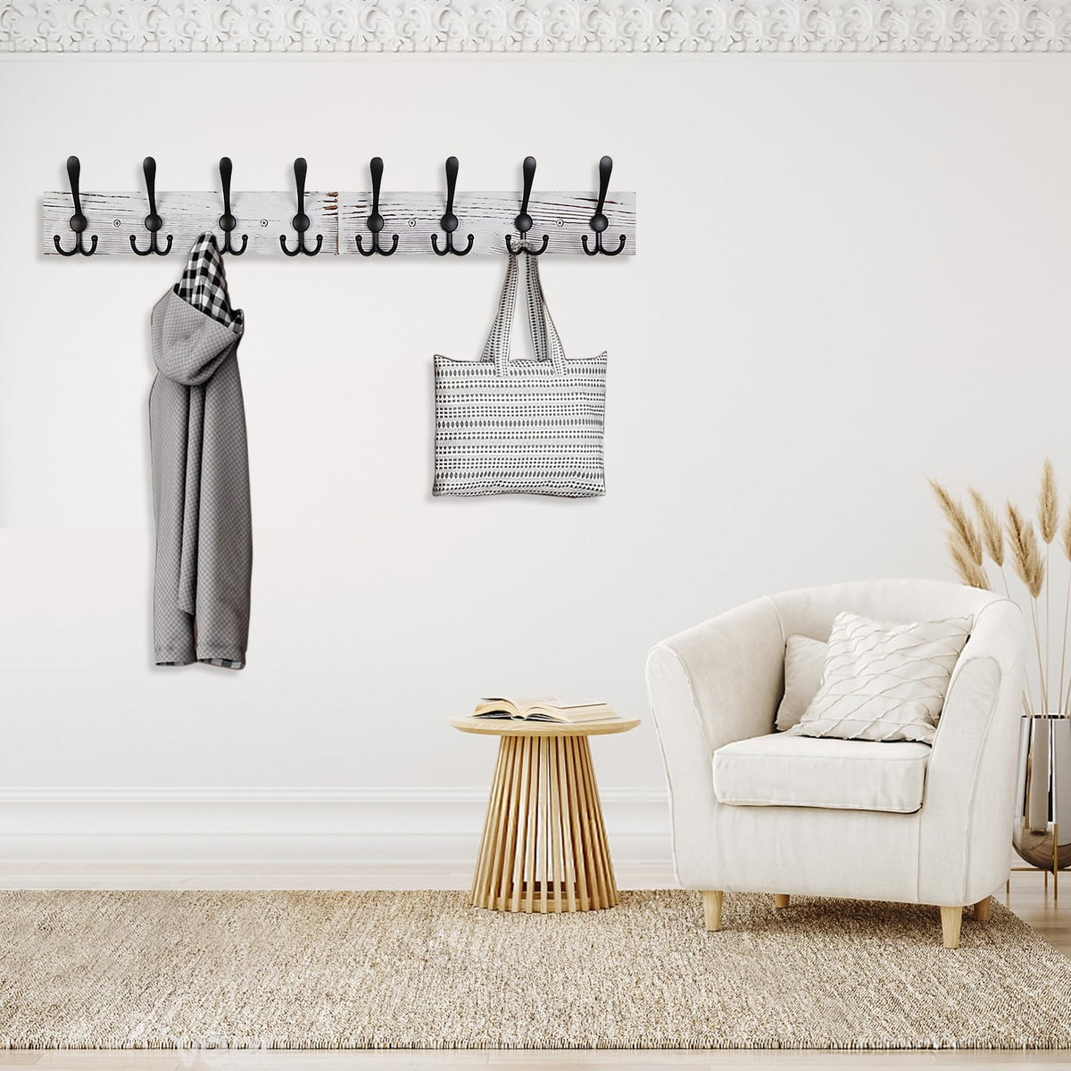 Coat Rack Wall Mount 31.5'' Coat Hanger Wall Mount Old White Coat Hooks for Wall Rustic Towel Racks Living Room Coat