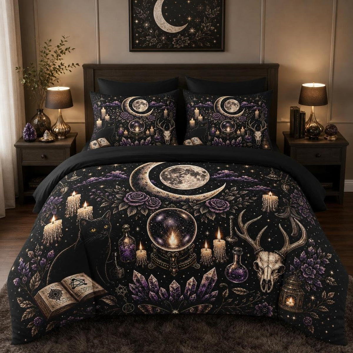 7 Pcs Queen Size Comforter Set, Witchy Crystal Bedding