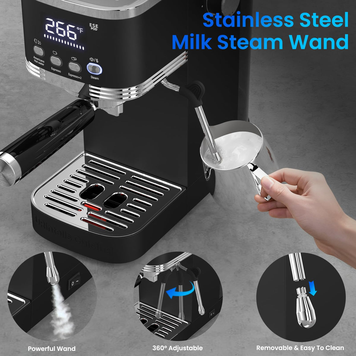 Compact Espresso Machine 20 Bar, with 3 Adjustable Temp