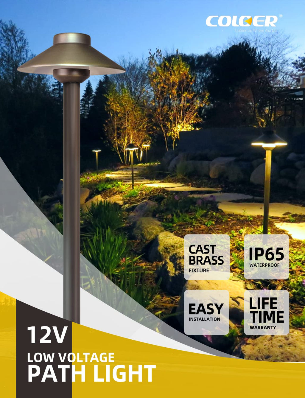 Brass Low Voltage Pathway Lights 4-Pack with 3W LED G4 Bulb (602B)