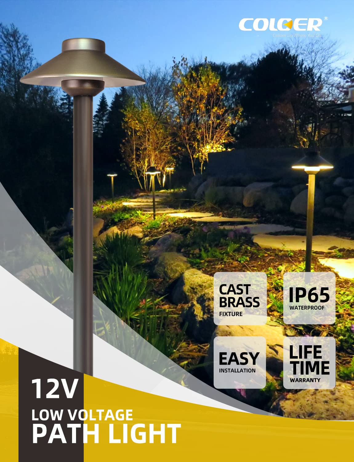Brass Low Voltage Pathway Lights 4-Pack with 3W LED G4 Bulb (602B)