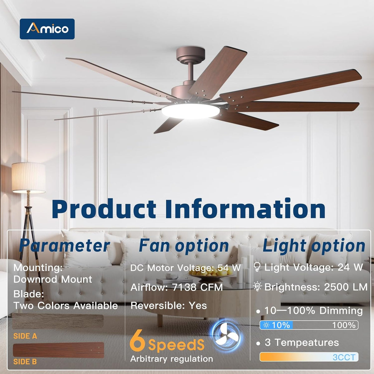 72" Bronze Ceiling Fan with Light & Remote