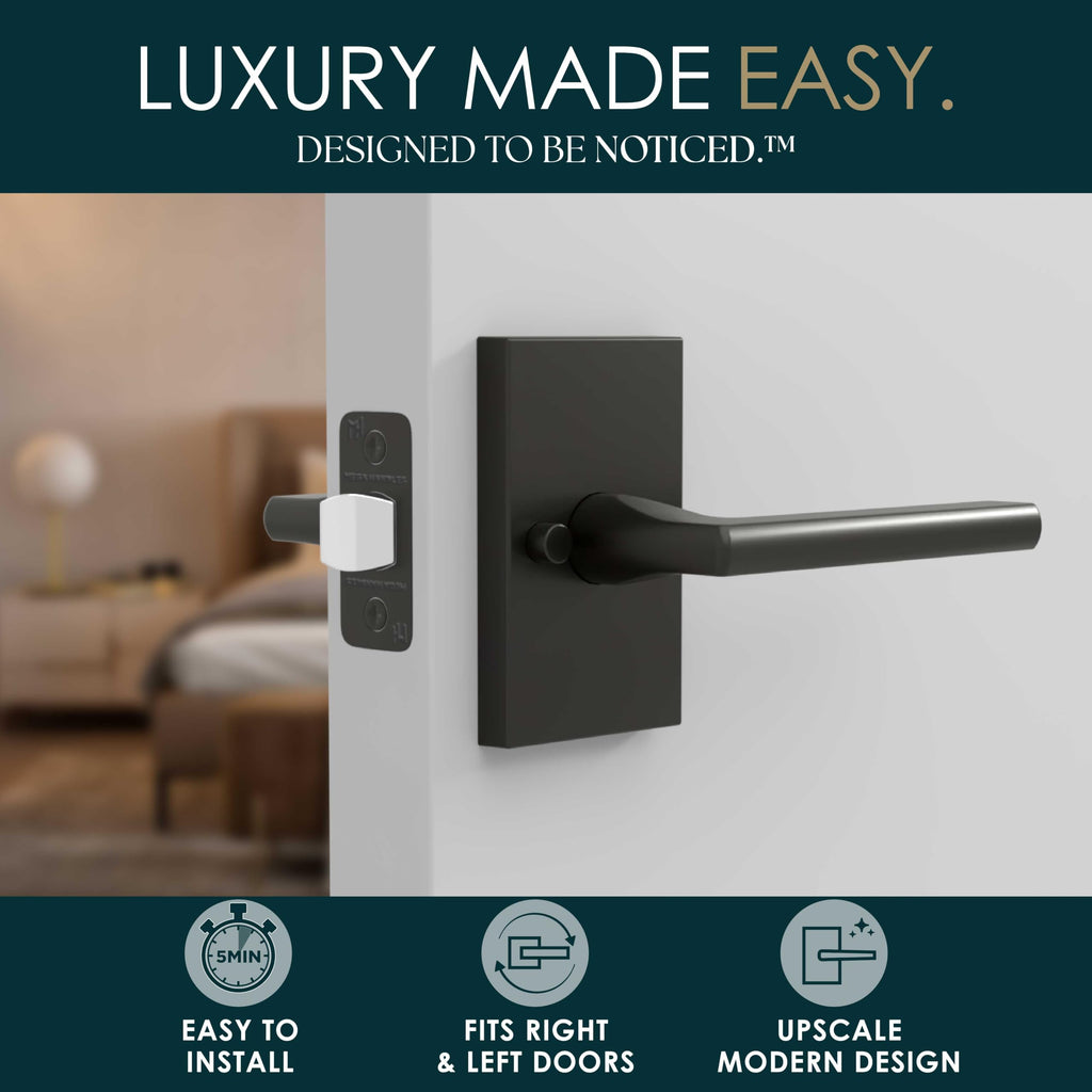 Glamor Privacy Door Lever Matte Black - Bedroom Bath Lock