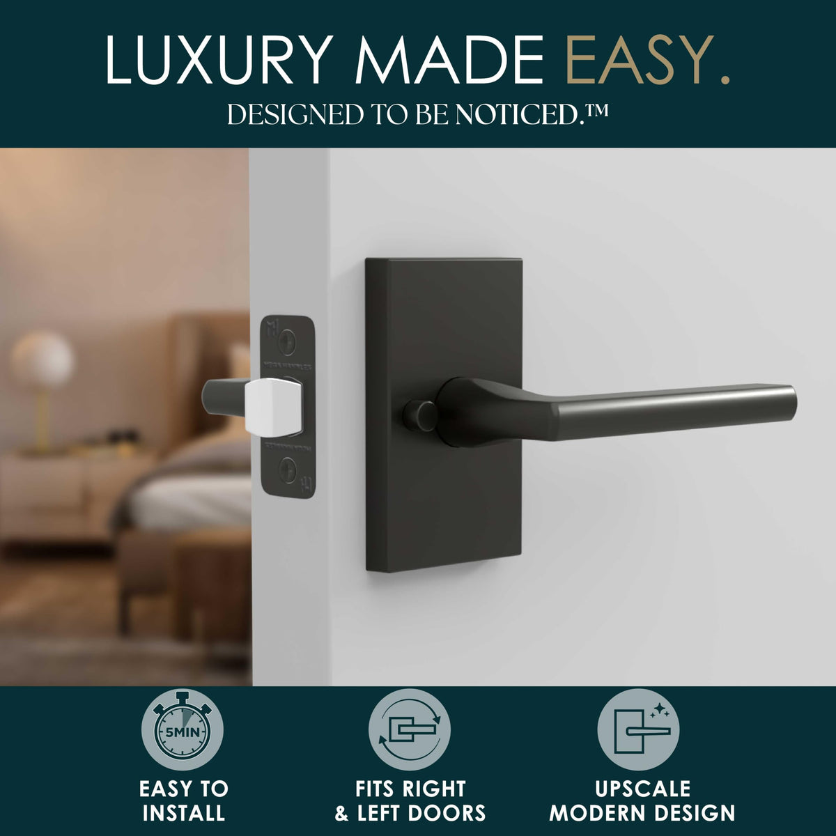 Glamor Privacy Door Lever Matte Black - Bedroom Bath Lock