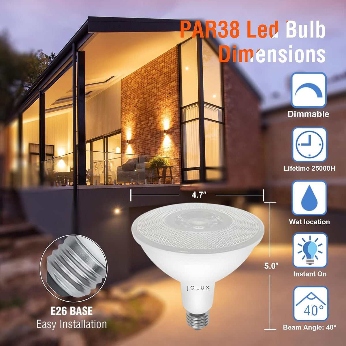 6 Pack Indoor/Outdoor Led Flood Light Waterproof PAR38 LED Bulb,Dimmable,3000K Warm White, 1250LM, ETL, Recessed Can