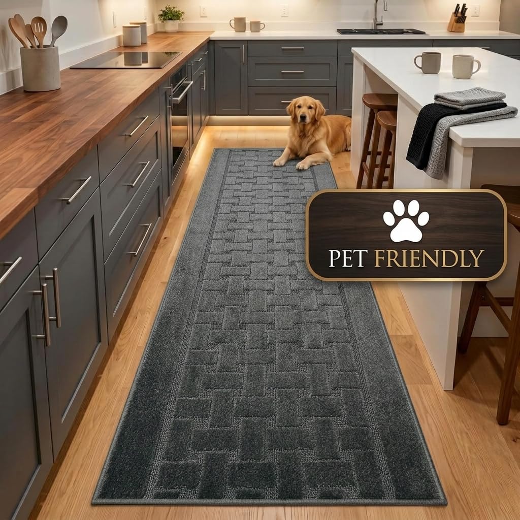 15 Ft Non Slip Washable Carpet Runner Rug with Rubber Backing, Custom Floor Mat Hallway Stairs Bedroom Bathroom