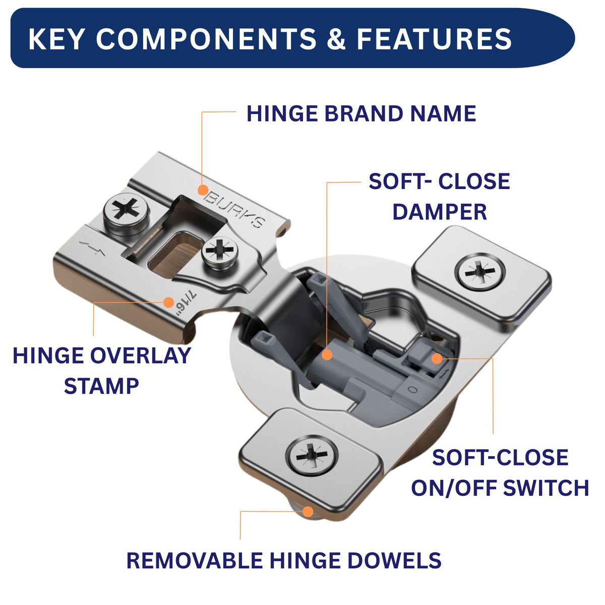4 Pack 7/16" Overlay Soft Close Face Frame Cabinet Hinges