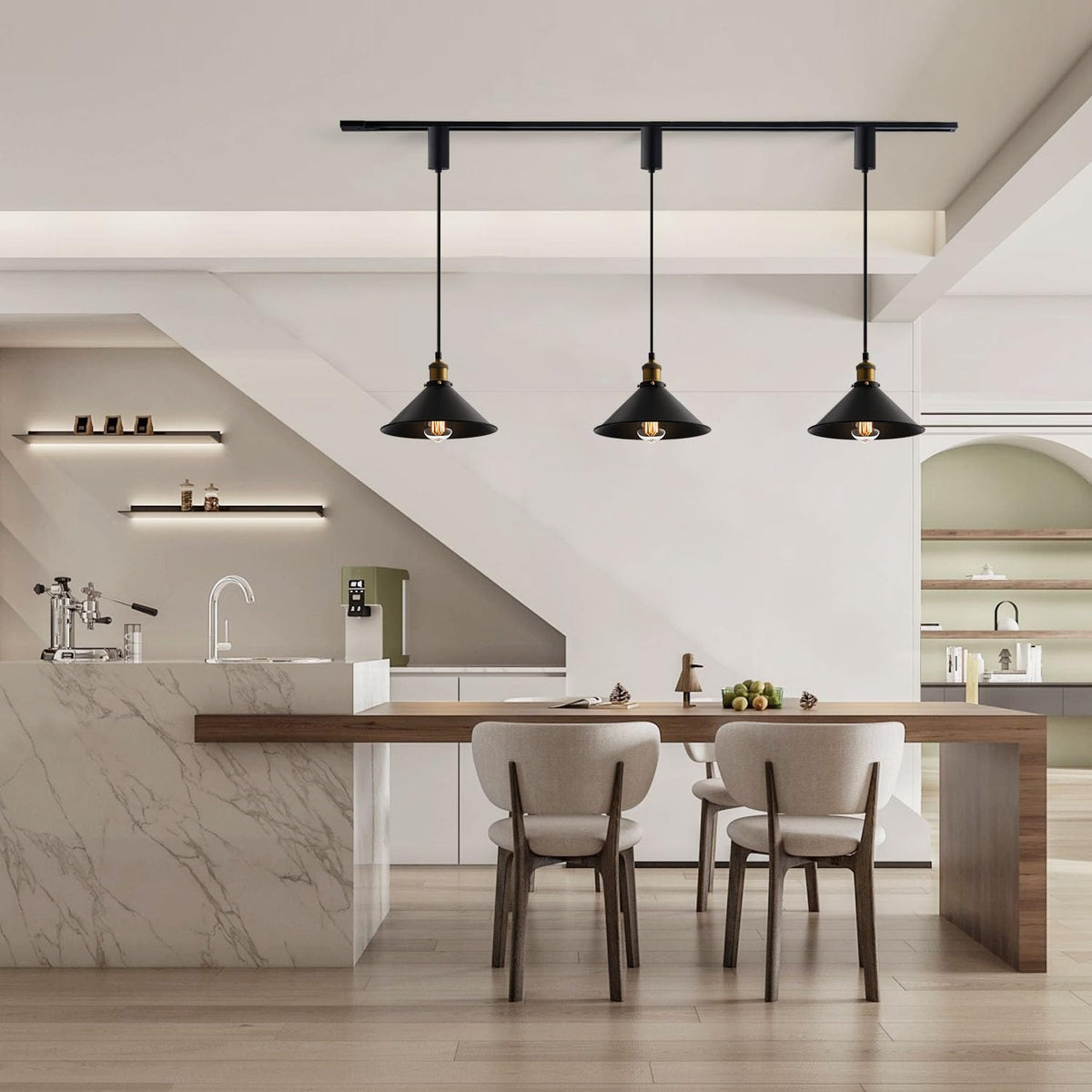 H-Type Matte Black E26 Socket Track Lighting Pendant, Pack of 3