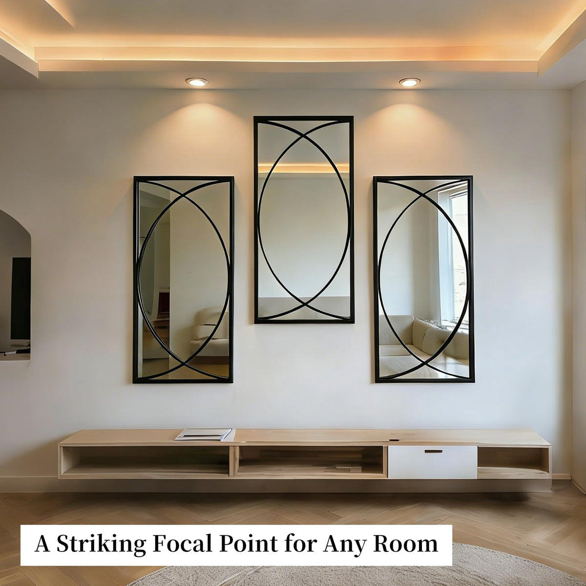 Large Black Metal Rectangular Wall Mirror Set, Geometric Mirror