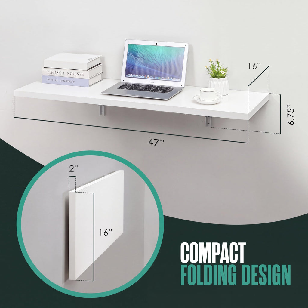 Wall Mounted Desk, Murphy Desk, Wall Mounted Folding Table, 48x16 White