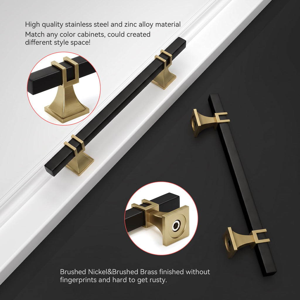 Black and Champagne Bronze Cabinet Pulls 3-3/4" Black and Brass Pull