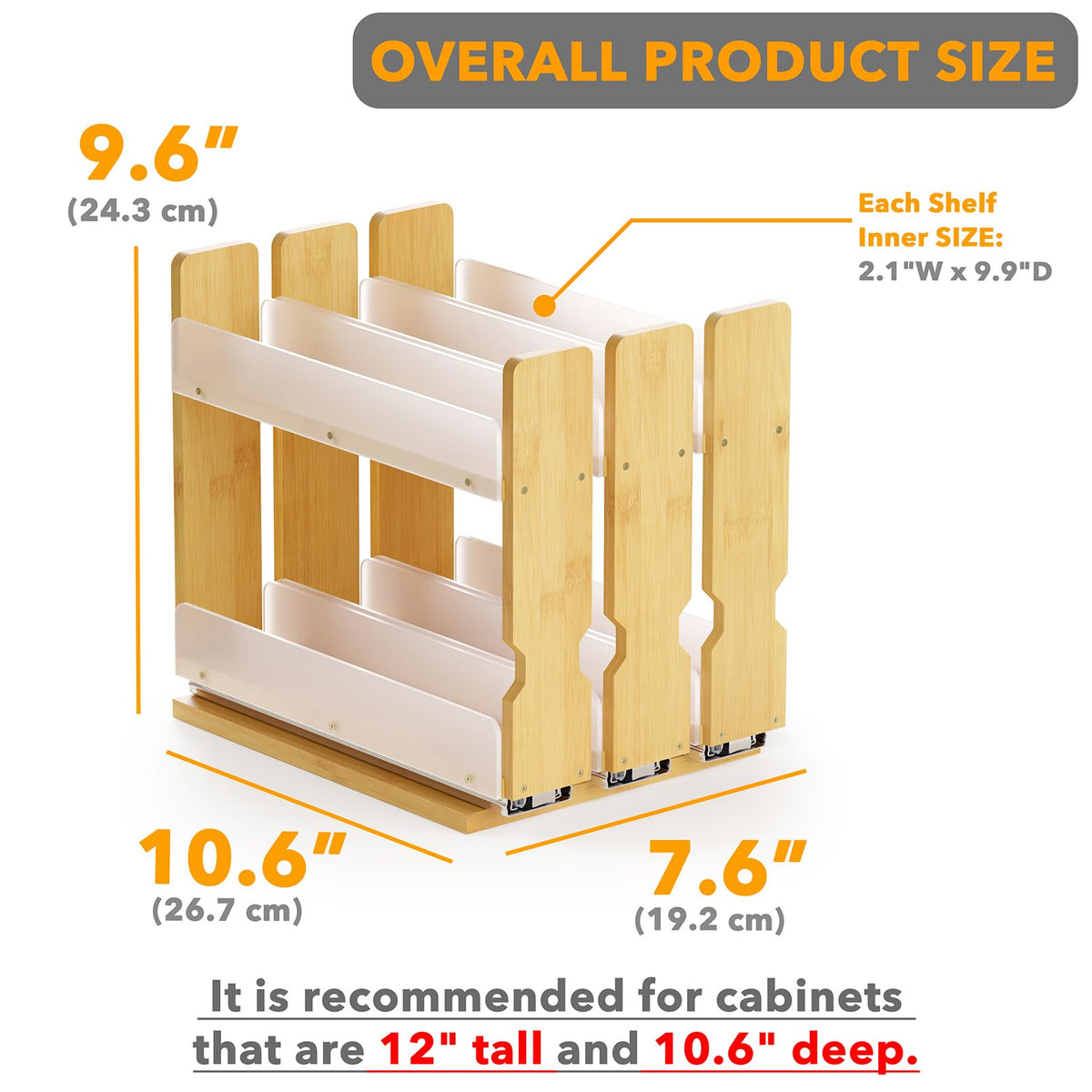 Bamboo Pull Out Spice Rack Organizer for Cabinet, Heavy Duty Slide Out Seasoning Kitchen Pantry Sliding Vertical