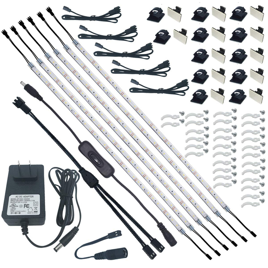 Under Cabinet Lighting Kit, 6 PCS 20 Inches Flexible LED Strips, 24W, 1800 Lumen, Warm White 2700K. Suitable Counters