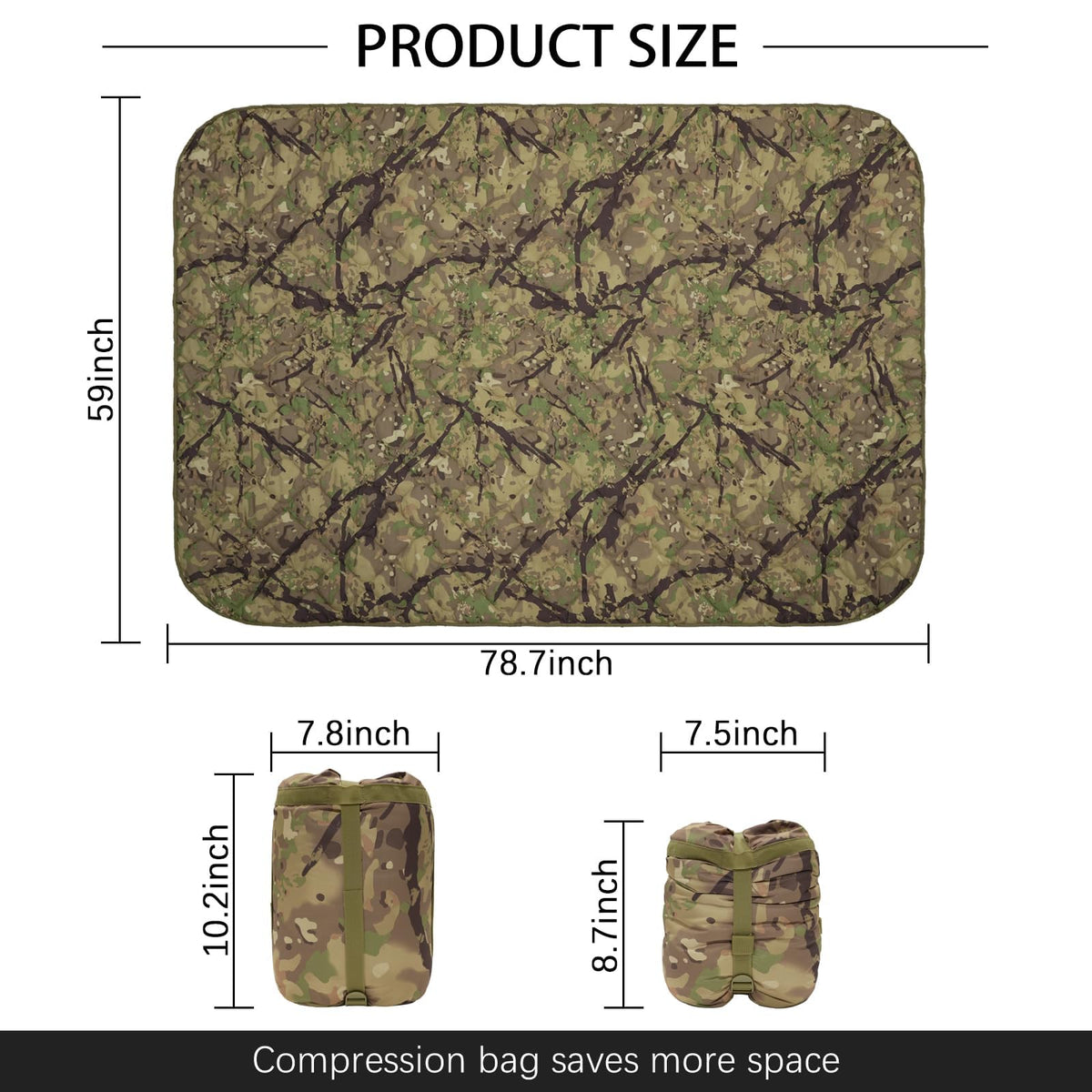 Camo Blanket Waterproof Poncho Liner for Outdoor Camping, Hiking, Hunting, Survival, Backpacking, Picnicking, Fishing