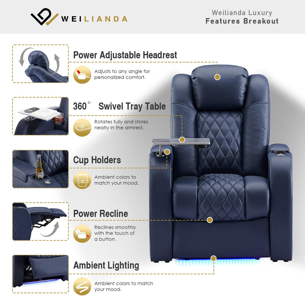 Theater Seating, Top Grain Leather Movie Theater Chair