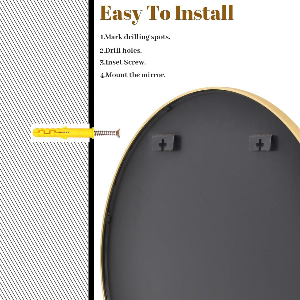Large Gold Round Bathroom Mirror 48" with Thin Metal Frame