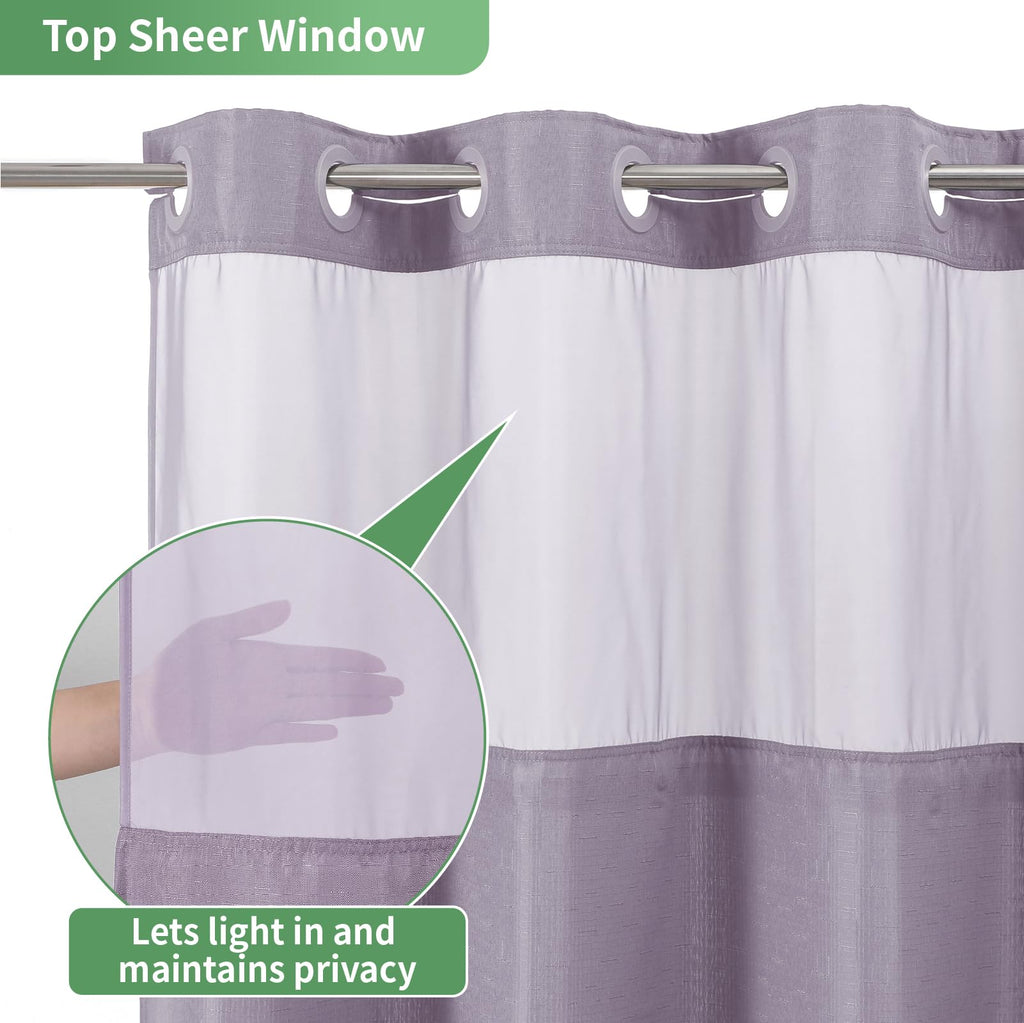 Lavender No Hook with Snap-in Fabric Liner Set, Slub Textured Fabric Shower Curtains Style Modern, Water Repellent &