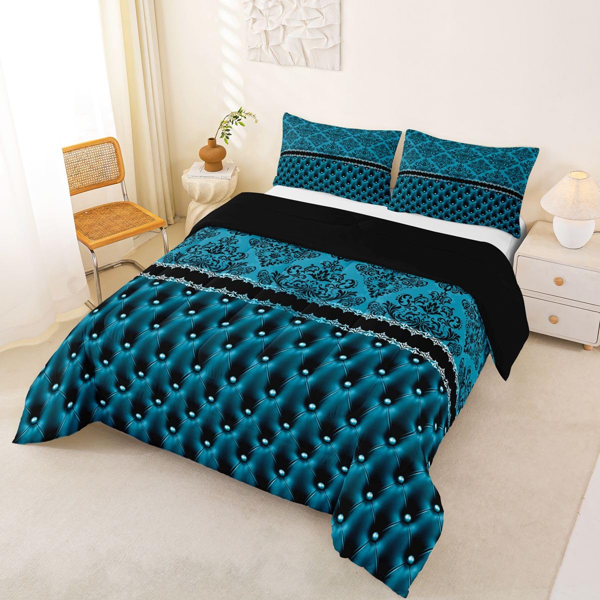 Blue and Black Damask Bedding Set Adults Comforter Set
