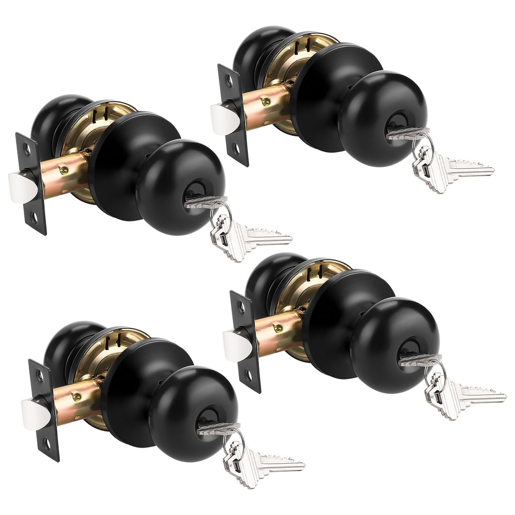 Entry Door Knobs with Lock and Same Keys, Matte Black Keyed Aliked Entry Door Lock Sets for Exterior & Interior