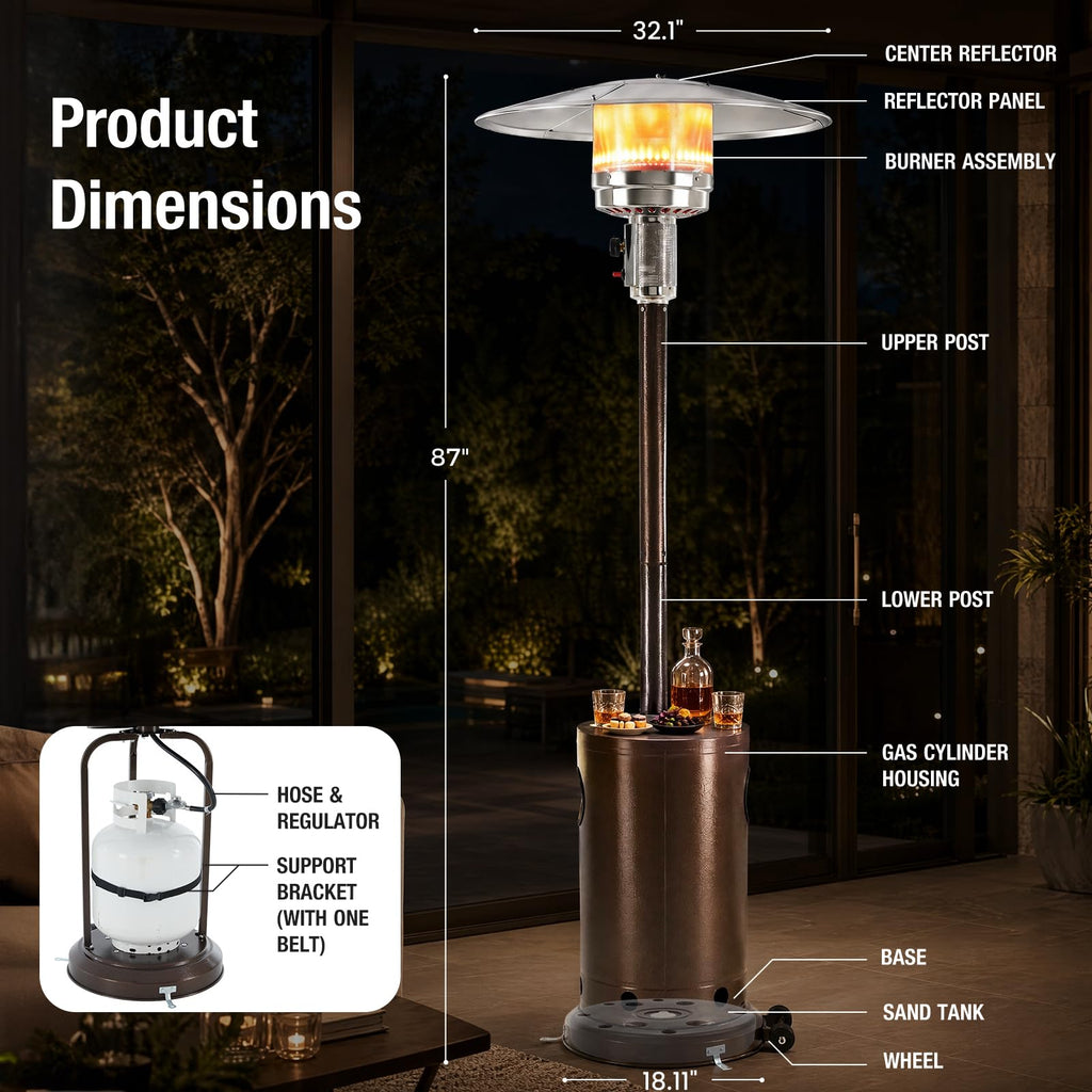 48, 000 BTU Patio Heaters for Outdoor Use with Sandbox Wheels
