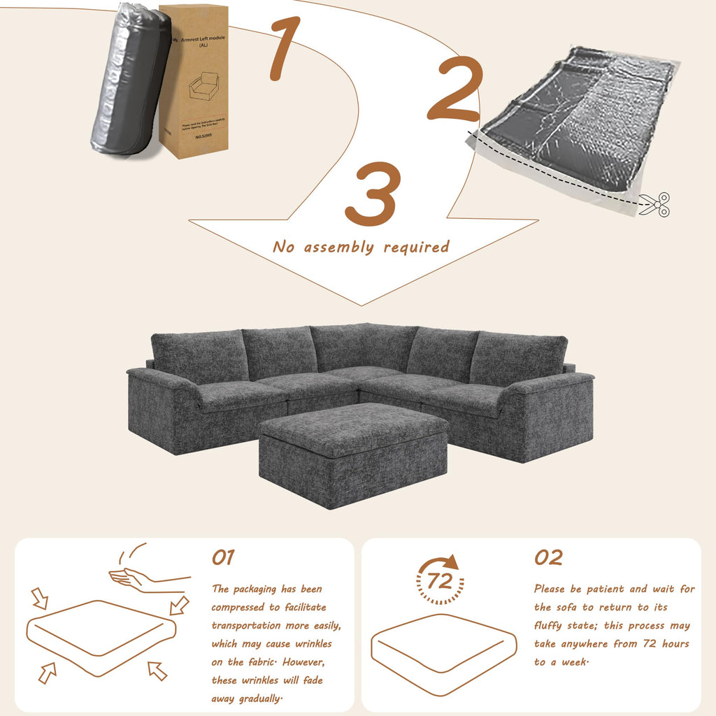115" Modular Sectional Sofa, Boneless Couches