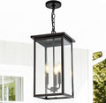 Large Outdoor Pendant Light Fixtures, Oil Rubbed Bronze 3-Lights Outdoor Ceiling Hanging Lanterns with Clear Glass