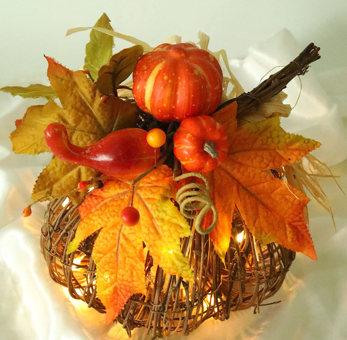 8 Inch Lighted Pumpkin Fall Decor - LED Thanksgiving Decoration