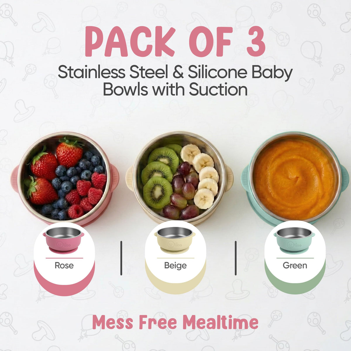 Suction Bowls for Baby 5", Non-Toxic Stainless Steel Baby Bowls