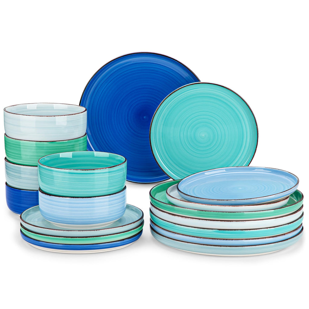 Bonita Dinnerware Sets 18 Pieces, Blue Stoneware Dishes Set for 6, Plates Set and Bowls Sets, Dishwasher and