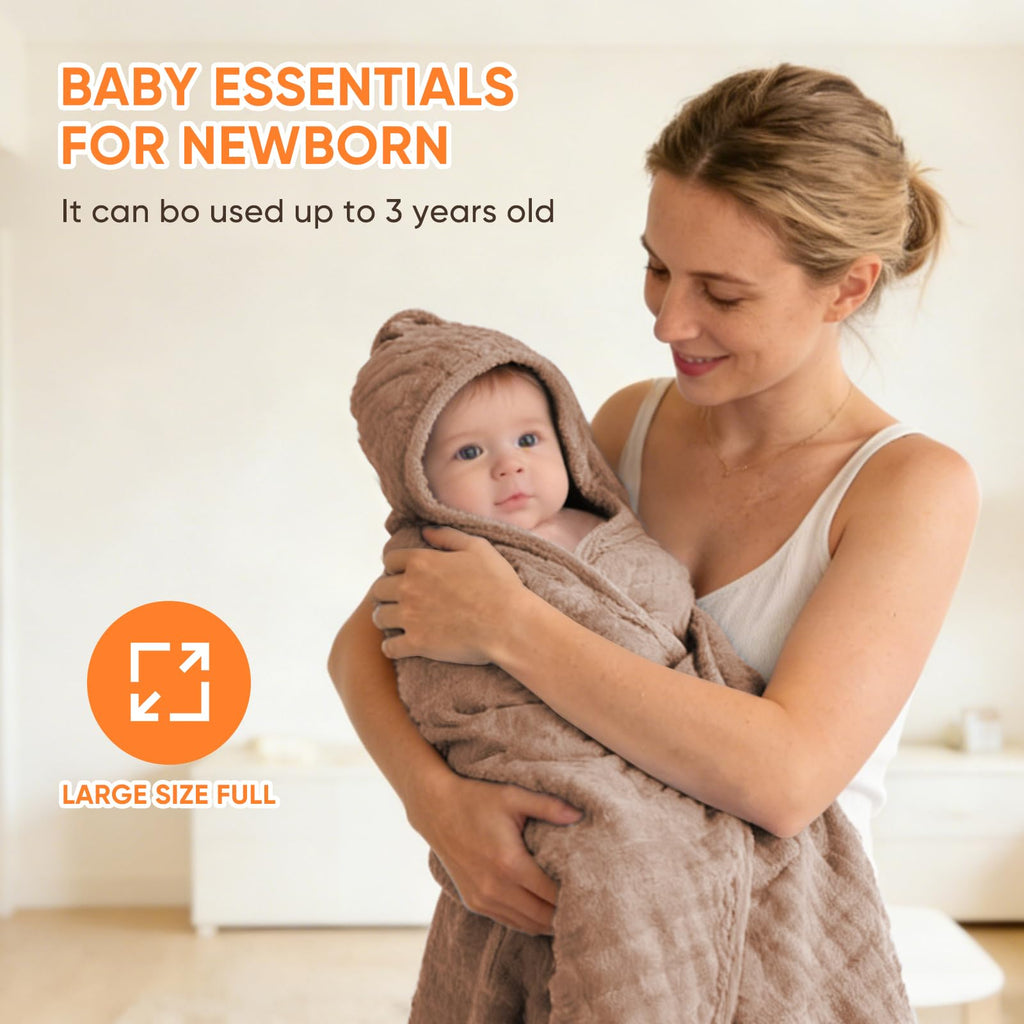 Muslin Hooded Baby Towels 100% Cotton,Super Soft Muslin Baby Bath Towel - 32 x 32 Inches, Suitable for Newborn and