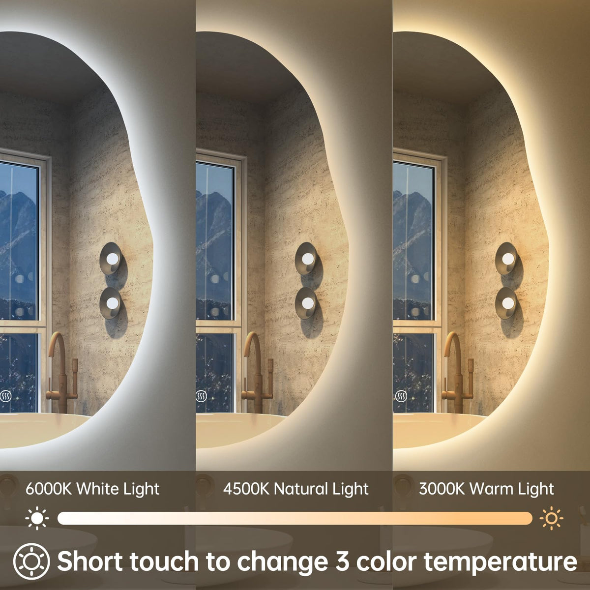 24x32 Irregular LED Bathroom Mirror with Lights,Asymmetrical Backlit Mirror