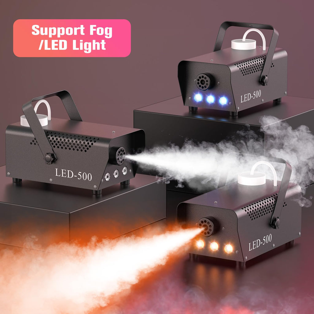 Fog Machine with Lights, Smoke Machine Halloween 500W 14 Colorful LED Lights Effect, Wireless Remote Control, for DJ