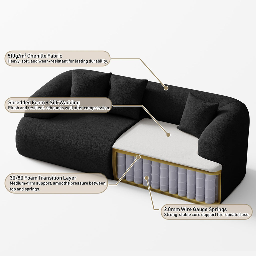 Boneless Couch Set, 91" + 75'' Cloud Couch Set, Chenille Curved Sofa, Modern Compression Sofa, No Assembly Required