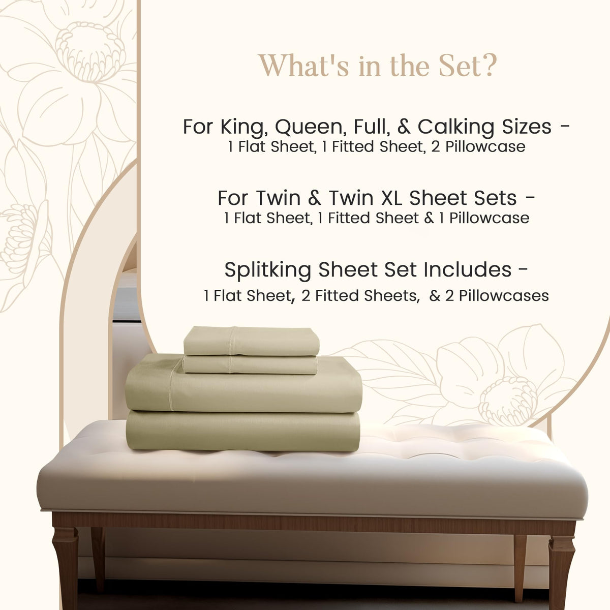 800TC Egyptian Cotton Sheets Set, 3PC Bed Sheets - Linen