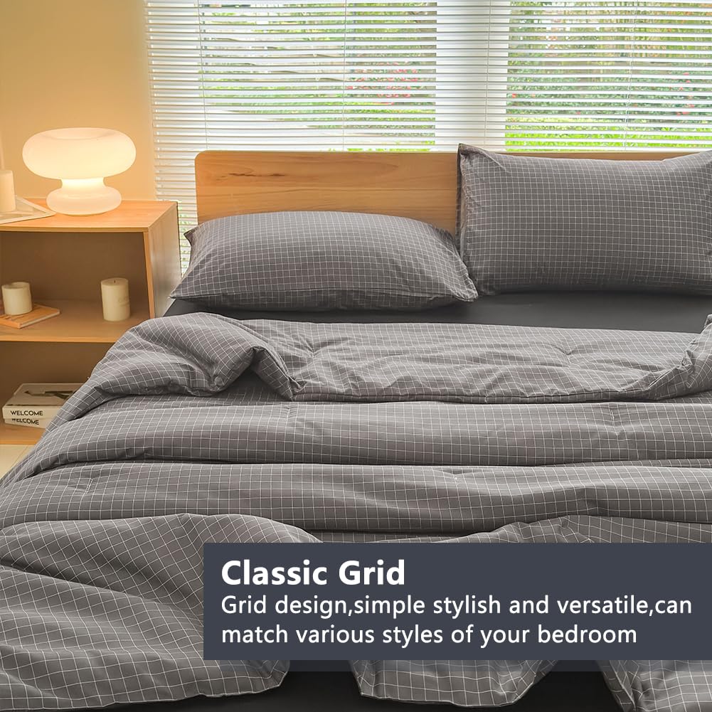 Comforter Set, Dark Gray Plaid, 3 Pieces