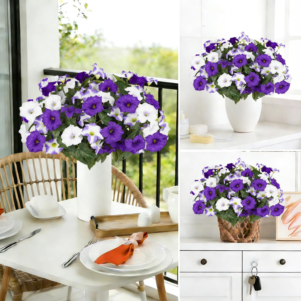 Artificial Flowers for Outdoors, Faux Petunias Spring Summer Decoration, Fake Flowers Plants UV Resistant Look Real